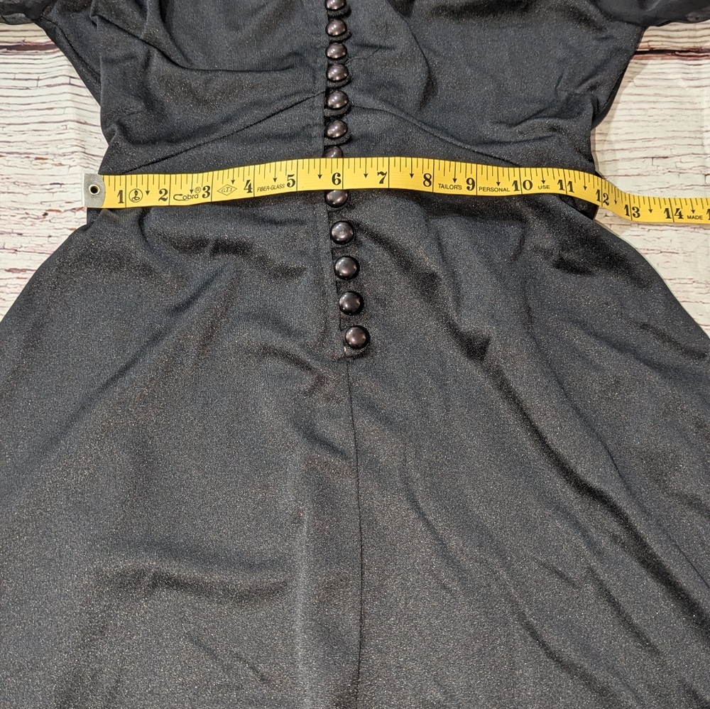 Vtg Mid Century Goth Dress 60s 70s Mod Black Xs - Picture 9 of 10